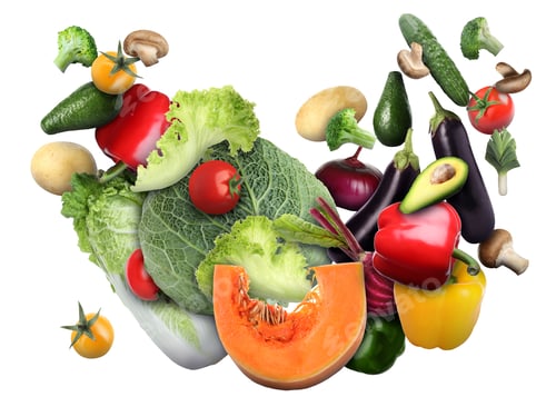 Preview: Flying fresh ripe vegetables on white background