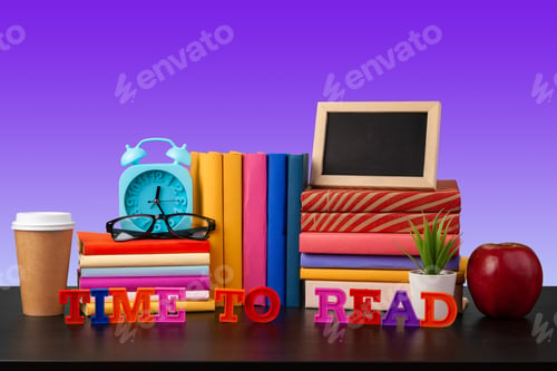 Preview: Stack of books on black wooden table
