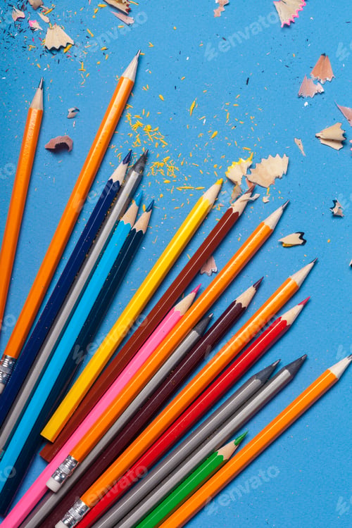 Preview: Arrangement of colorful pencils close up. creative photo