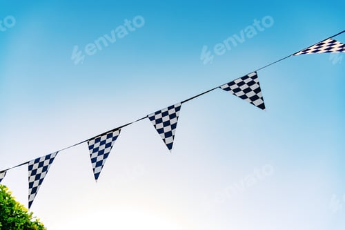 Preview: Decoration pennants with black and white squares like the flag of a car racing commissar.