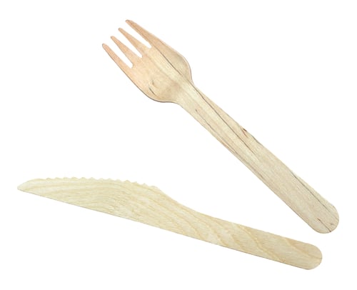 Preview: Wooden Fork and Knife on a White Surface