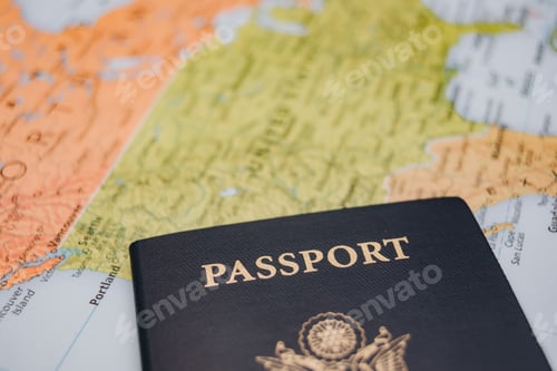 Preview: United States passport on world map