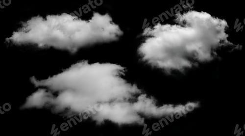 Preview: Clouds isolated White fluffy on black background for design overlay