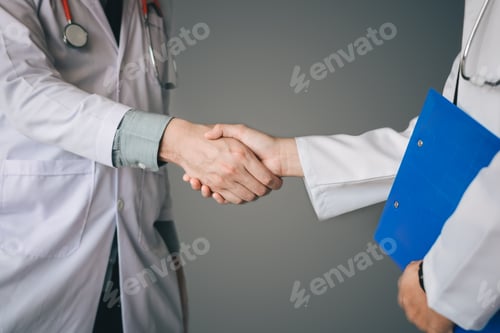 Preview: Two doctor shaking hands with working together.