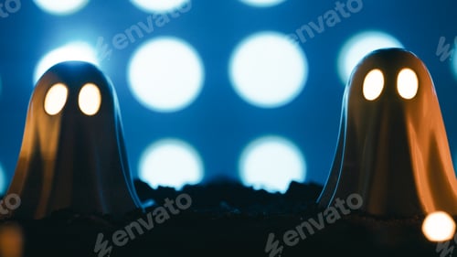 Preview: Spooky Halloween Ghosts Glowing on Dark Background