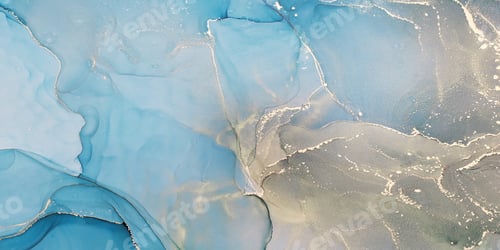 Preview: Abstarct fluid ink background with aguamarine and golden splashes