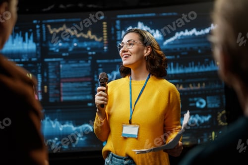 Preview: woman is giving a presentation at conference