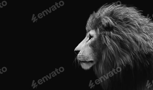 Preview: Lion portrait on black
