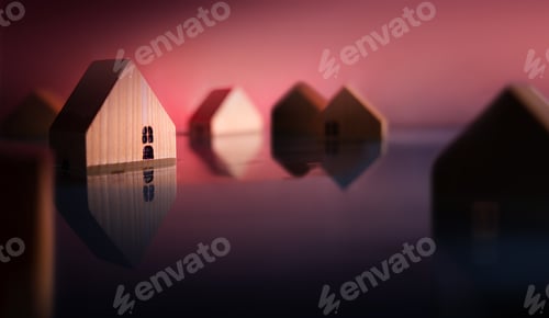 Preview: Environment Issue. Miniature House in Flood. Environmental Impact. Global Issues, Climate Change