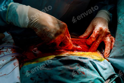 Preview: Operating Room surgeon hands a during the open chest during heart surgery