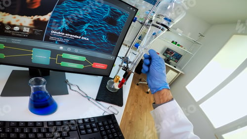 Preview: FPV of male researcher working in lab research