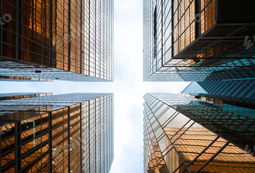 Preview: Office buildings windows. Glass architecture facade design with reflection