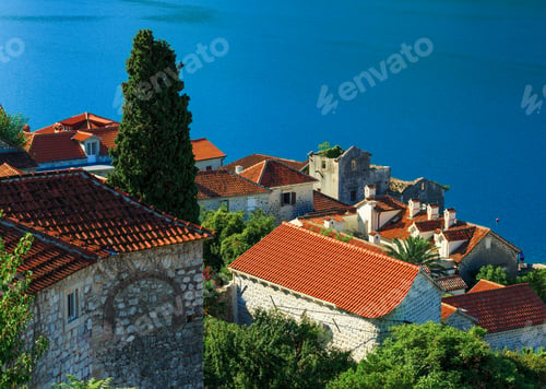 Preview: Tiled roofs of Perast city. Kotor bay, Montenegro
