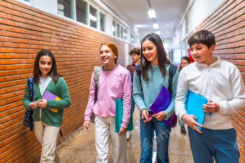 Preview: Students walking in school hallway between classes