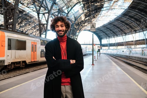 Preview: Man with arms crossed posing in a train station