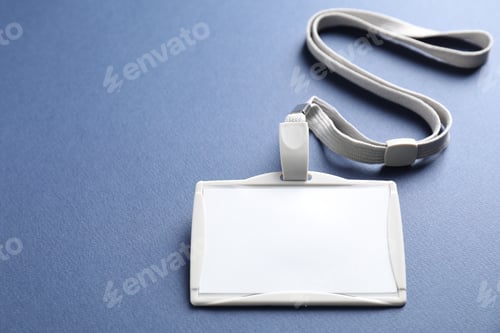 Preview: Blank badge with string on blue background. Space for text