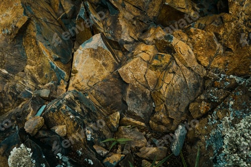 Preview: Cracked stone texture, natural background from mossy ancient rock