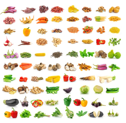 Preview: vegetable and spices isolated on white background