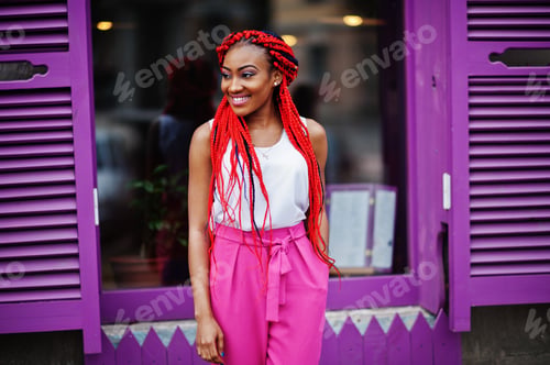 Preview: Fashionable african american girl red dreads