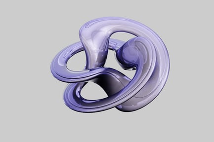 Visualização: Escultura de laços de vidro violeta entrelaçados