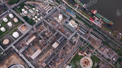 Preview: Petrochemical oil refinery in Bangkok City, Thailand. Oil and gas tanks in industry factory.
