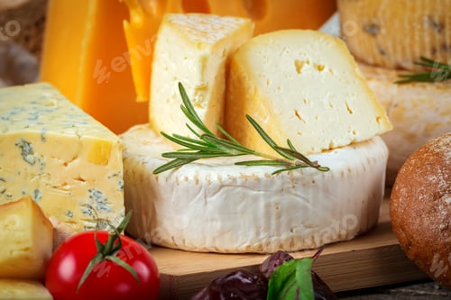 Preview: Enjoying a variety of cheeses with fresh herbs and tomatoes on a wooden platter