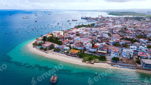 Preview: View of the tropical island of Zanzibar, featuring a serene bay