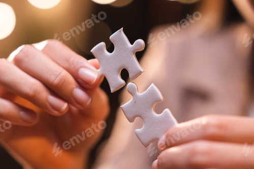 Preview: Concept of integration and startup with puzzle pieces merger with teamwork of business worker