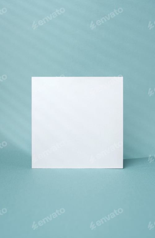 Preview: blank poster paper and window sunlight on pastel blue background