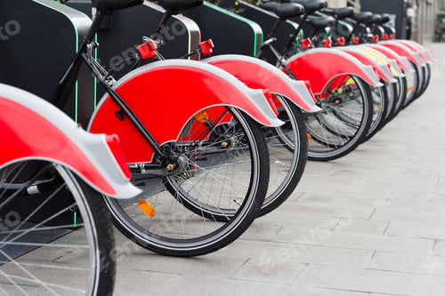 Preview: city bike stand with red bicycles
