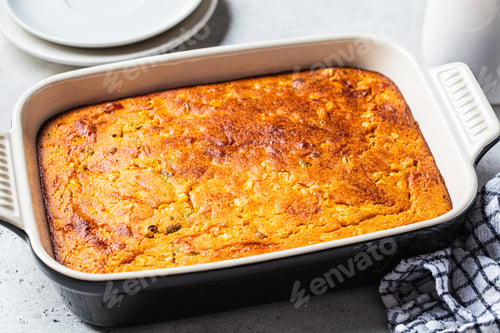 Preview: Baked cheddar cornbread. Festive Christmas dish.