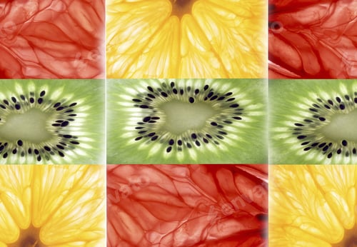 Preview: Collage From Fruits Greyprut Orange And Kiwi