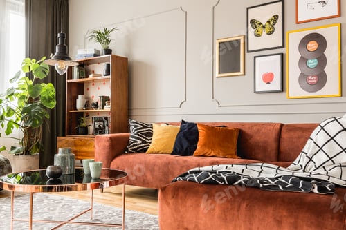 Preview: Modern scandinavian apartment with trendy furniture, real photo