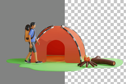 Preview: Boy camping near campsite 3D Icon