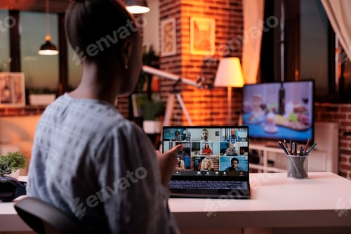 Preview: Remote team brainstorming, having conversation on online business meeting
