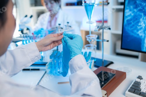 Preview: A modern scientific laboratory interior with organized glassware
