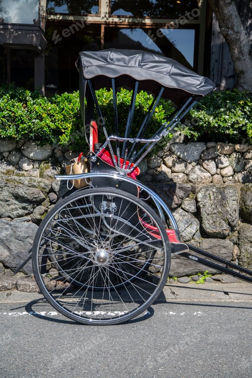 Preview: Rickshaws wheel on the street of Arashiyama, Kyoto, Japan