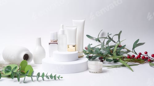 Preview: moisturizing cream bottle over leaf background studio