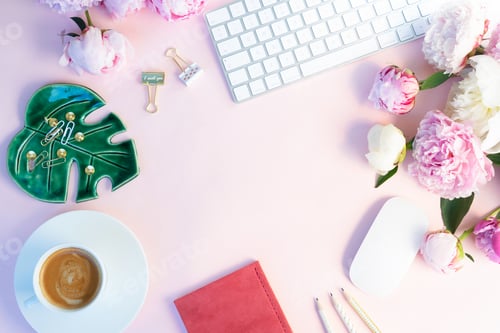 Preview: Top view home office workspace