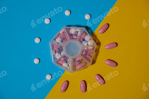 Preview: Organizer weekly shots medical pill box with doses of tablets for daily take medicine with white