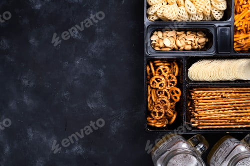 Preview: Beer and Snacks on Black Chalkboard