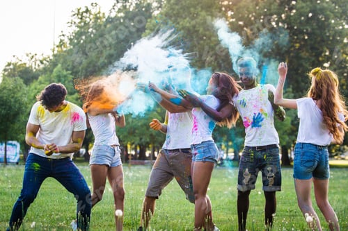 Preview: Friends playing with holi powder