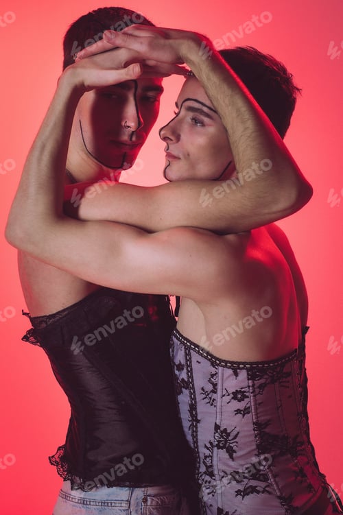 Preview: Elegant gay couple pose in a glamorous Valentine's Day-themed photoshoot
