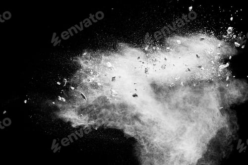 Preview: White powder with small stones on black background.