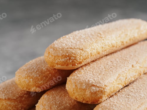 Preview: ladyfinger savoiardi biscuit cookies close up