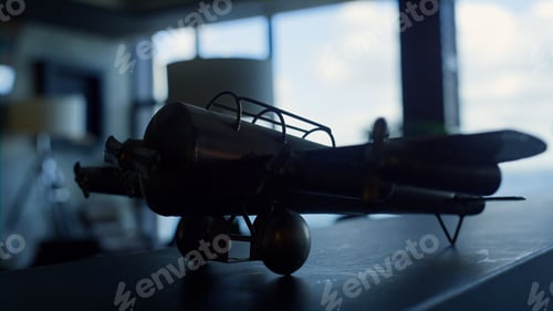 Preview: Airplane metal sculpture loft apartments closeup. Decorated item concept