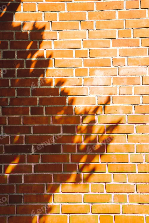 Preview: Vertical shot of the red brick wall under sunlight with tree's shadow.