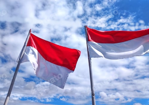 Preview: Red and White Flags Against Blue Sky
