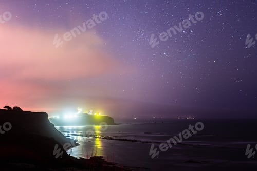 Preview: Pillar Point coastal landscape on a starry night, San Francisco bay area, California