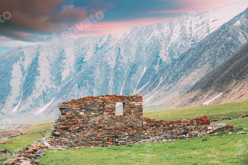 Preview: Old Empty Abandoned Forsaken Village With Dilapidated Houses In Truso Gorge, Kazbegi District